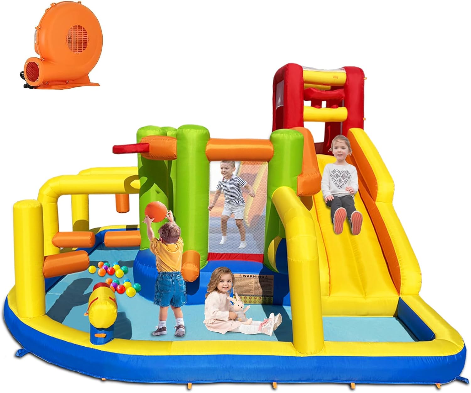 Water Slide Inflatable - 9-in-1 Inflatable Obstacle Course Bounce House