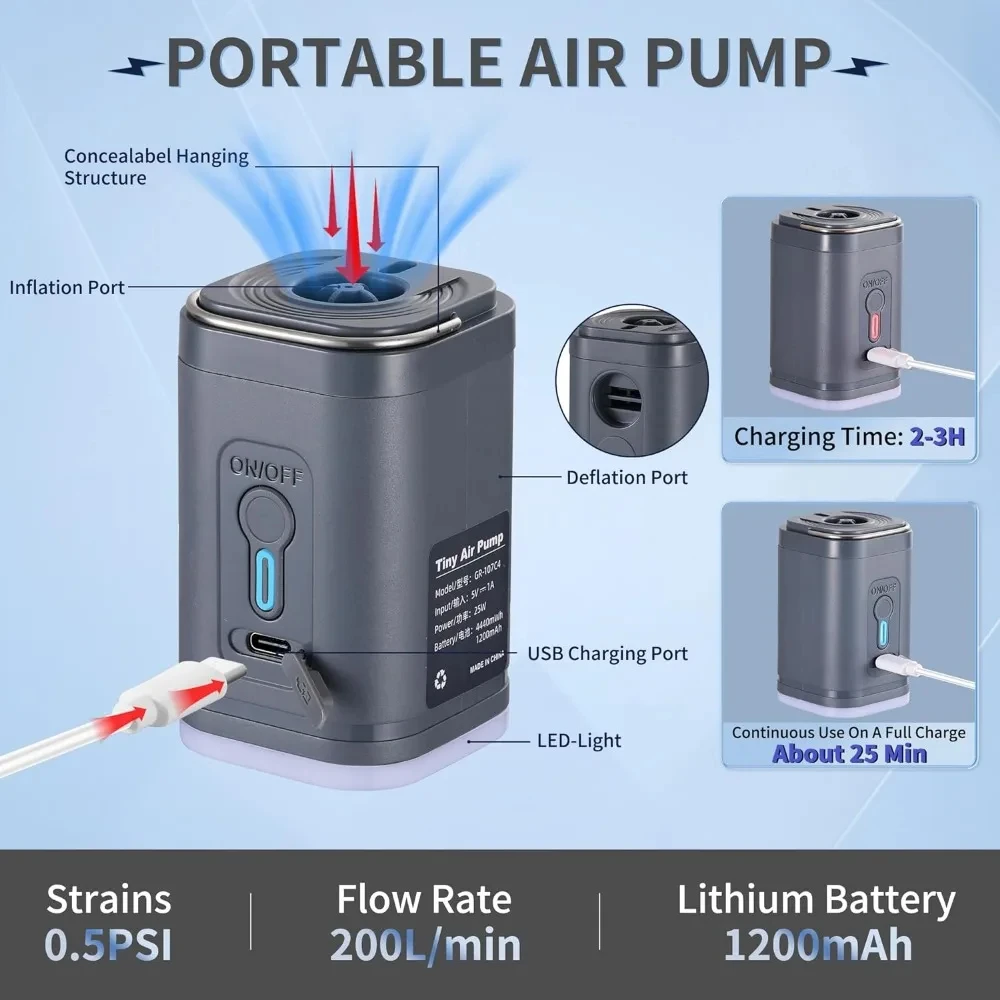 Mini Portable Air Pump with 13 - Pool Lounger Inflatable recension och pris