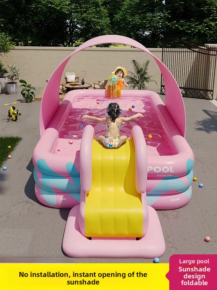 Inflatable Pool With Sunshade  - Water Slide Inflatable recension och pris
