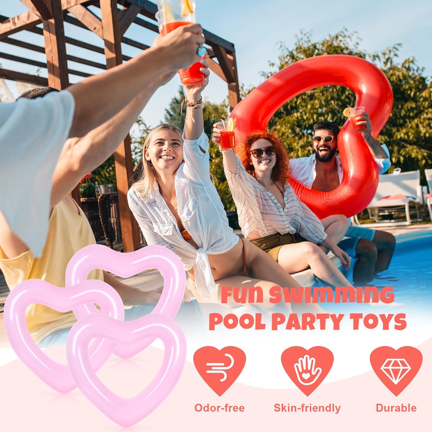 3Pcs Inflatable Heart Pool Flo - Pool Lounger Inflatable recension och pris